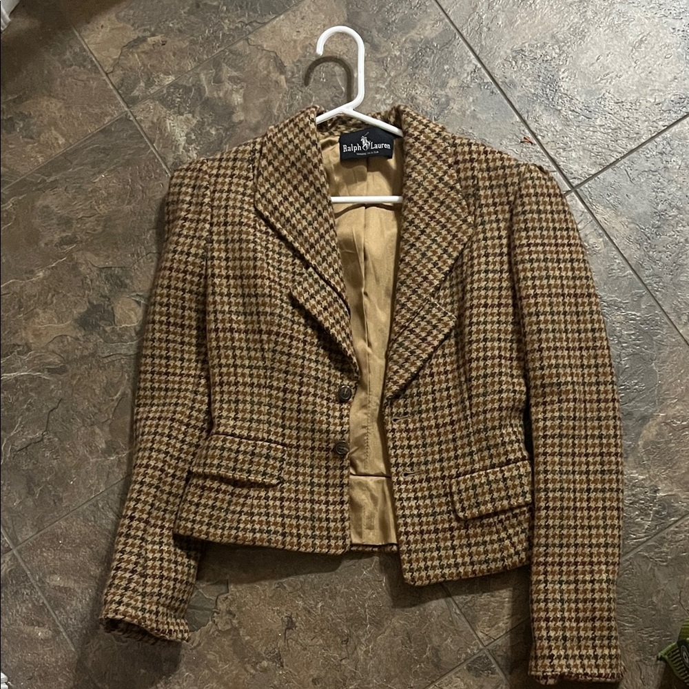Vintage Ralph Lauren Women's Tan Houndstooth Blazer